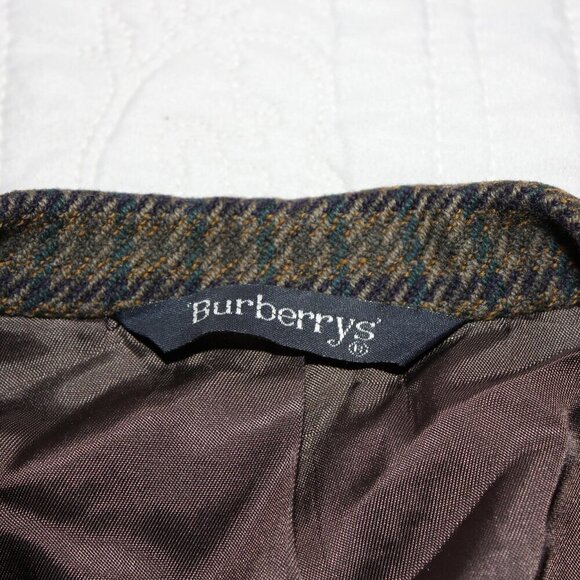 Burberrys Mens Vintage Sport Coat Wool Green Navy Houndstooth see measurements - Picture 5 of 14